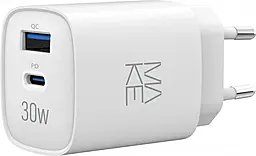 Сетевое зарядное устройство с быстрой зарядкой MAKE 30w GaN3 PD/QC USB-C/USB-A ports charger White (MCW-3021GWH) - фото Сетевое зарядное устройство с быстрой зарядкой MAKE 30w GaN3 PD/QC USB-C/USB-A ports charger White (MCW-3021GWH)