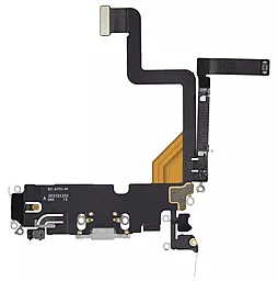 Нижний шлейф Apple iPhone 14 Pro с разъемом зарядки, с микрофоном Original - снят с телефона Silver - фото Нижний шлейф Apple iPhone 14 Pro с разъемом зарядки, с микрофоном Original - снят с телефона Silver
