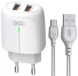 Сетевое зарядное устройство XO L111 2.4a 2xUSB-A ports charger + USB-C cable white - фото Сетевое зарядное устройство XO L111 2.4a 2xUSB-A ports charger + USB-C cable white