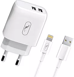 Сетевое зарядное устройство SkyDolphin SC22EBL 2.1A 2xUSB-A home charger + Lightning cable white (MZP-000162) - фото Сетевое зарядное устройство SkyDolphin SC22EBL 2.1A 2xUSB-A home charger + Lightning cable white (MZP-000162)