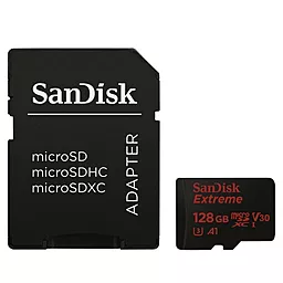 Карта памяти SanDisk microSDXC 128GB Extreme Class 10 UHS-I U3 V30 A1 + SD-адаптер (SDSQXAF-128G-GN6AA) - фото Карта памяти SanDisk microSDXC 128GB Extreme Class 10 UHS-I U3 V30 A1 + SD-адаптер (SDSQXAF-128G-GN6AA)