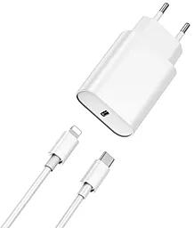 Сетевое зарядное устройство WIWU Wi-U001 20w PD USB-C home charger + Type-C/lightning cable white - фото Сетевое зарядное устройство WIWU Wi-U001 20w PD USB-C home charger + Type-C/lightning cable white
