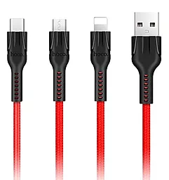Кабель USB Hoco U31 Benay 2.4A 3-in-1 USB Type-C/Lightning/micro USB Cable Red