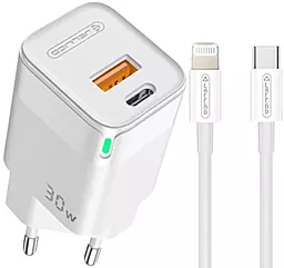 Мережевий зарядний пристрій Jellico C44 30w PD USB-C/USB-A ports charger + USB-C to Lightning cable white - фото Мережевий зарядний пристрій Jellico C44 30w PD USB-C/USB-A ports charger + USB-C to Lightning cable white