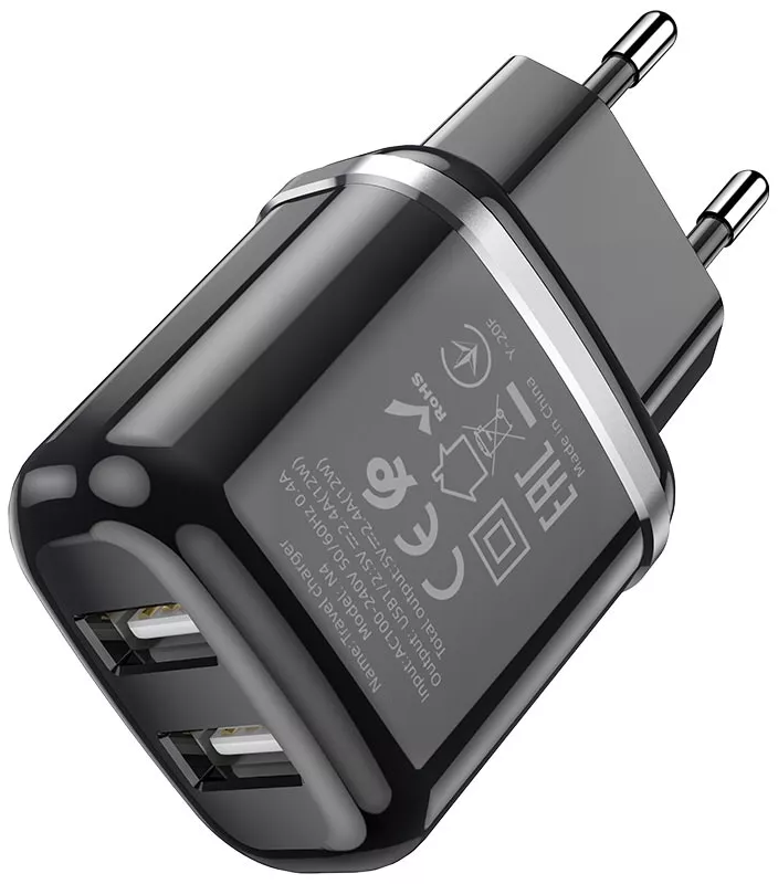 Сетевое зарядное устройство Hoco N4 Aspiring 2USB 12W Black - фото 3