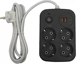 Сетевой фильтр (удлинитель) XoKo XK-SP-4-2-1-BK 4 розетки 10A 2M 2xUSB-A-1xUSB-C чёрный - фото Сетевой фильтр (удлинитель) XoKo XK-SP-4-2-1-BK 4 розетки 10A 2M 2xUSB-A-1xUSB-C чёрный
