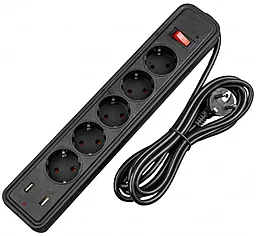 Мережевий фільтр (подовжувач) XoKo XK-SP-5-2 5роз. 2USB 1.8м чорний - фото Мережевий фільтр (подовжувач) XoKo XK-SP-5-2 5роз. 2USB 1.8м чорний