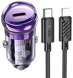Автомобільний зарядний пристрій Hoco Z53 30w PD/QC USB-C/USB-A ports car charger + USB-C to Lightning cable purple - фото Автомобільний зарядний пристрій Hoco Z53 30w PD/QC USB-C/USB-A ports car charger + USB-C to Lightning cable purple