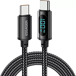 Кабель Essager Enjoy LED Digital Display USB Type-C - Type-C 100w 5a 1м PD cable Black (EXCTT1-XY01-P) - фото Кабель Essager Enjoy LED Digital Display USB Type-C - Type-C 100w 5a 1м PD cable Black (EXCTT1-XY01-P)