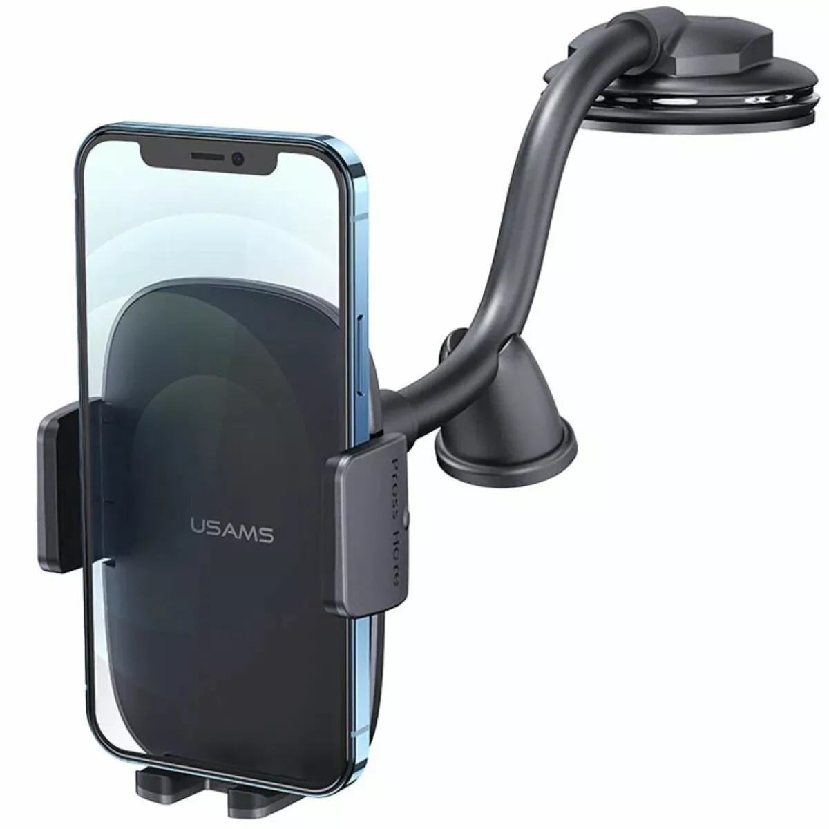 Тримач Usams US-ZJ065 Car Center Console Retractable Phone Holder(Adjustable Gooseneck) Black - фото 1