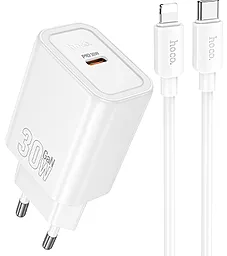 Мережевий зарядний пристрій Hoco N62 Gentle 30w GaN PD USB-C fast charger + USB-C to Lightning cable white - фото Мережевий зарядний пристрій Hoco N62 Gentle 30w GaN PD USB-C fast charger + USB-C to Lightning cable white