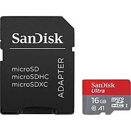 Карта пам'яті SanDisk microSDHC 16GB Ultra Class 10 UHS-I A1 + SD-адаптер (SDSQUAR-016G-GN6IA)