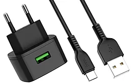 Сетевое зарядное устройство с быстрой зарядкой Hoco C70A Cutting-Edge 3A + Type-C Cable Black - миниатюра 2