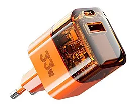 Сетевое зарядное устройство Proda Azeada 33w GaN PD USB-C/USB-A ports charger orange (PD-A88-OR) - фото Сетевое зарядное устройство Proda Azeada 33w GaN PD USB-C/USB-A ports charger orange (PD-A88-OR)