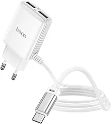 Мережевий зарядний пристрій Hoco C82A Real Power 2xUSB-A + micro USB cable white