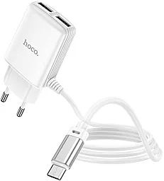 Сетевое зарядное устройство Hoco C82A 2.4a 2xUSB-A ports charger + micro USB cable white - фото Сетевое зарядное устройство Hoco C82A 2.4a 2xUSB-A ports charger + micro USB cable white