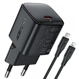 Сетевое зарядное устройство AceFast A117 20w GaN PD USB-C fast charger + USB-C to Lightning cable Black - фото Сетевое зарядное устройство AceFast A117 20w GaN PD USB-C fast charger + USB-C to Lightning cable Black