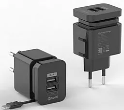 Сетевое зарядное устройство Nomi Double USB Charger + Micro USB Cable (2.1A) Black (HC05213)