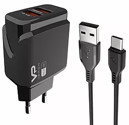 Сетевое зарядное устройство Veron VR-C12C 12w 2xUSB-A ports home charger + USB-C cable black