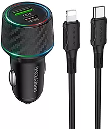 Автомобильное зарядное устройство Borofone BZ21 Brilliant 48w PD USB-C/USB-A ports car charger + USB-C to Lightning cable black - фото Автомобильное зарядное устройство Borofone BZ21 Brilliant 48w PD USB-C/USB-A ports car charger + USB-C to Lightning cable black