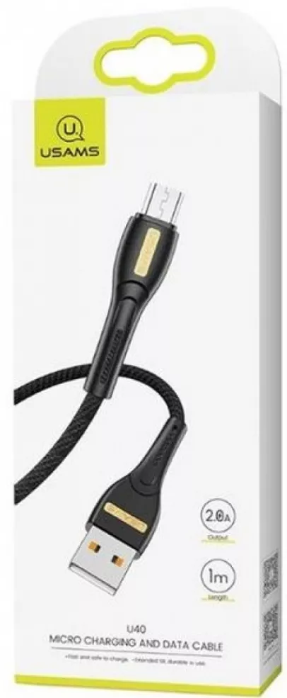 Кабель Usams U40 USB-A - micro USB 12w 2.4a 1м cable Black (US-SJ389) - фото 3