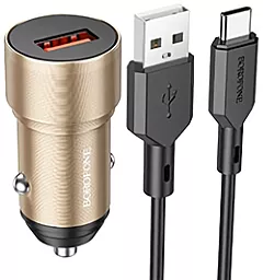 Автомобильное зарядное устройство Borofone BZ19A Wisdom 18W QC3.0 USB + USB-C Cable Gold