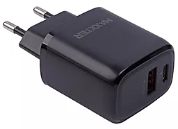 Мережевий зарядний пристрій з швидкою зарядкою Maxxter 36w QC3.0 USB-A/USB-C + USB-C/USB-C cable black (WC-QCPD-CtC-01)