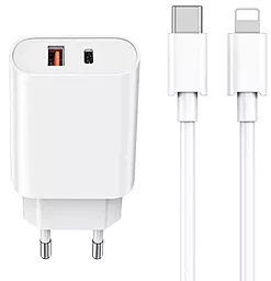 Сетевое зарядное устройство WIWU 20w USB-C/USB-A ports + USB-C/lightning cable white (Wi-U002)