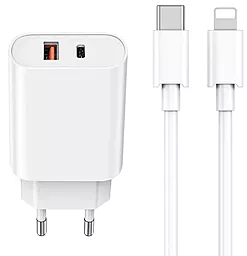 Мережевий зарядний пристрій WIWU Wi-U002 20w USB-C/USB-A ports + USB-C/lightning cable white - фото Мережевий зарядний пристрій WIWU Wi-U002 20w USB-C/USB-A ports + USB-C/lightning cable white