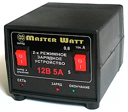 Зарядний пристрій MasterWatt 12V 4.5-100Ah MF WET AGM GEL 180-245V 0.8А/5А + крокодили (MW-AZU12-5A)