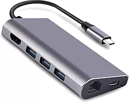 Мультипортовый USB Type-C хаб Dynamode 8-in-1 gray (Dock-USB-TypeC-HDMI-USB3.0-RJ45) - фото Мультипортовый USB Type-C хаб Dynamode 8-in-1 gray (Dock-USB-TypeC-HDMI-USB3.0-RJ45)