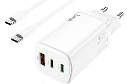 Сетевое зарядное устройство с быстрой зарядкой Hoco N16 2xUSB-C+A 65W + USB C-C Cable White - миниатюра 3