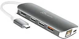 Мультипортовый USB Type-C хаб J5create 9-in-1 USB3.0 gray (JCD383-N) - фото Мультипортовый USB Type-C хаб J5create 9-in-1 USB3.0 gray (JCD383-N)