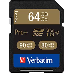 Карта памяти Verbatim SDXC 64GB Pro Plus Class 10 UHS-I U3 V30 (49197)