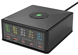 Зарядная станция EasyLife 868H 160W 2xUSB-A QC3.0 + 3xUSB-C PD65W + WirelessCharger 15W Black - фото Зарядная станция EasyLife 868H 160W 2xUSB-A QC3.0 + 3xUSB-C PD65W + WirelessCharger 15W Black