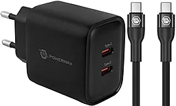 Мережевий зарядний пристрій Powermax Eclipse 35w GaN PD 2xUSB-C ports charger + USB-C to USB-C 100w cable black - фото Мережевий зарядний пристрій Powermax Eclipse 35w GaN PD 2xUSB-C ports charger + USB-C to USB-C 100w cable black