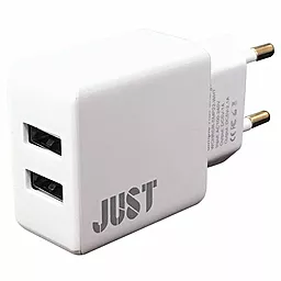 Мережевий зарядний пристрій JUST Simple Dual USB Wall Charger (2.1A/2USB, 10W) White (WCHRGR-SMP22-WHT) - мініатюра 2