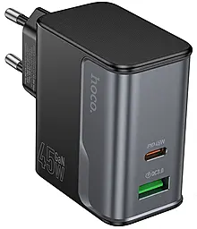 Сетевое зарядное устройство Hoco CS74A Star Speed 45w GaN PD USB-C/USB-A ports charger black - фото Сетевое зарядное устройство Hoco CS74A Star Speed 45w GaN PD USB-C/USB-A ports charger black