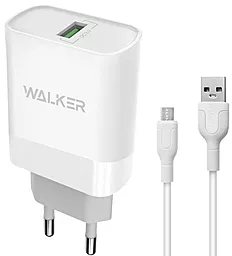 Мережевий зарядний пристрій Walker WH-35 15w QC3.0 USB-A wireless charger + micro USB cable white
