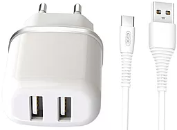 Сетевое зарядное устройство XO L69 2.4a 2xUSB-A ports charger + USB-C cable white - фото Сетевое зарядное устройство XO L69 2.4a 2xUSB-A ports charger + USB-C cable white