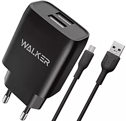 Мережевий зарядний пристрій Walker WH-31 2.1a 2xUSB-A ports charger + micro USB cable black