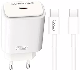 Сетевое зарядное устройство XO L90B 20w PD USB-C home charger + USB-C to USB-C cable white - фото Сетевое зарядное устройство XO L90B 20w PD USB-C home charger + USB-C to USB-C cable white