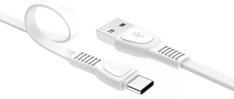 Кабель Hoco X40 Flat Noah TPE USB-A - Type-C 15w 3a 1м cable White - фото 4