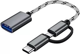 Адаптер-перехідник XoKo M-F micro USB/Type-C -> USB-A Grey (AC-150-SPGR)