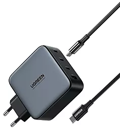Сетевое зарядное устройство Ugreen CD226 100w GaN PD 3xUSB-C/USB-A ports fast charger + USB-C to USB-C cable black (90575) - фото Сетевое зарядное устройство Ugreen CD226 100w GaN PD 3xUSB-C/USB-A ports fast charger + USB-C to USB-C cable black (90575)