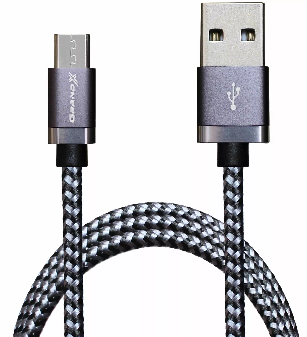 Кабель Grand-X USB-A - micro USB 15w 3a 1м cable Silver/Black (FM07SB) - фото 1