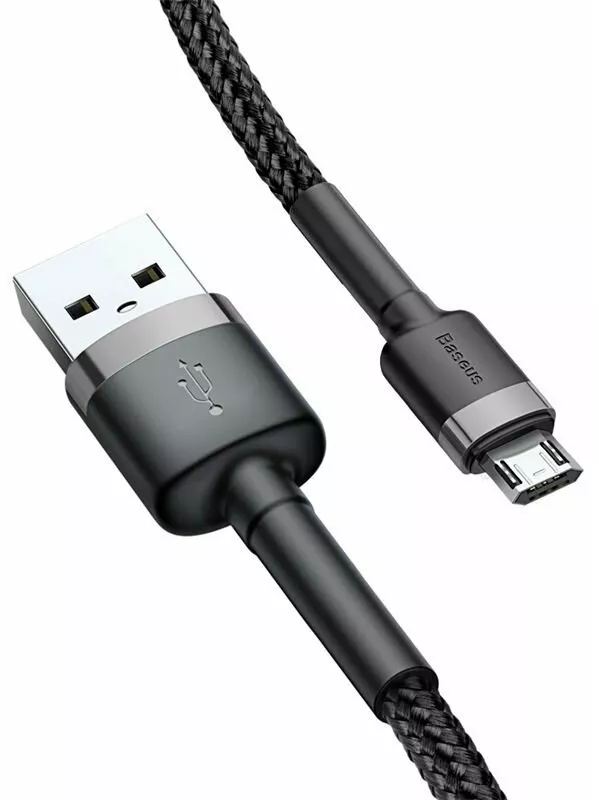 Кабель Baseus Cafule USB-A - micro USB 12w 2.4a 1м cable Grey/Black (CAMKLF-HG1) - фото 2