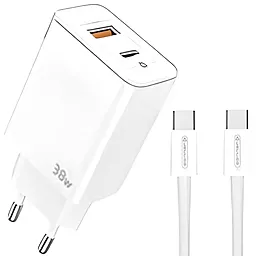 Сетевое зарядное устройство Jellico C122 38W PD/QC USB-A-C + USB-C-C cable white
