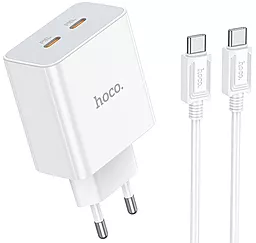 Мережевий зарядний пристрій Hoco C108A 35w PD 2xUSB-C ports charger + USB-C to USB-C cable white