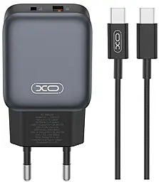 Мережевий зарядний пристрій XO L156 30w GaN PD USB-C/USB-A ports charger + USB-C to USB-C cable black - фото Мережевий зарядний пристрій XO L156 30w GaN PD USB-C/USB-A ports charger + USB-C to USB-C cable black